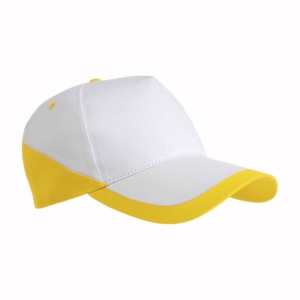 Casquette en coton, 5 panneaux , base blanche et bordures colorées, fermeture velcro