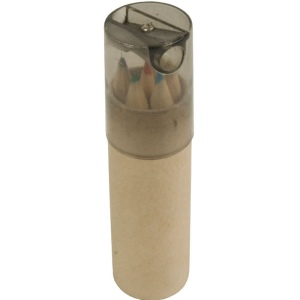 Set 6 crayons colores, dans bo te cylindrique, avec taille-crayons