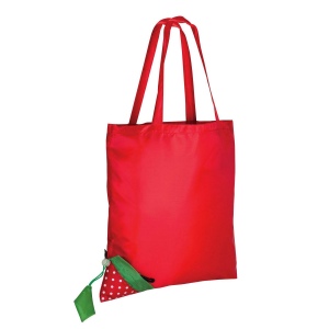 Shopper pliable en forme de fraise en polyester 190T, avec feuille personnalisable