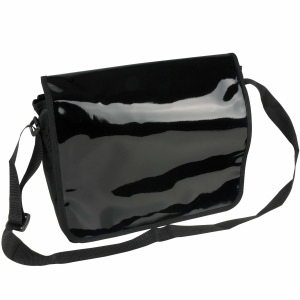 Conférencier en polyester 600D avec bandoulière réglable et rabat en PVC lucide