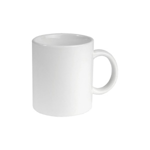 Tasse blanche en céramique adaptée au lave-vaisselle et four à micro-ondes (0,32 L). Avec