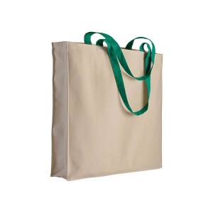 Shopper avec soufflet en coton naturel 220g/m2, anses longues colorées