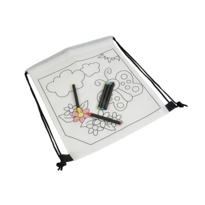 Set de 5 crayons de couleurs à la cire de forme cylindrique, dans un mini sac à dos en TNT