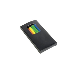 Set de 6 crayons en bois colorés fluo, section cylindrique, dans boite en bois