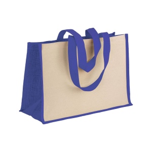 Tote-bag avec soufflet en coton 280 g/m2, détails en toile de jute, anses longues