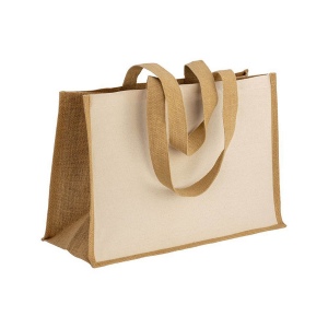 Tote-bag avec soufflet en coton 280 g/m2, détails en toile de jute, anses longues