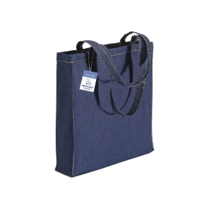 Tote bag en coton denim recyclé, 180 g/m2, anses longues et soufflet