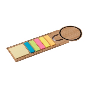 Règle marque-pages en bambou. Inclut 25 post-it medium et 125 post-it mini