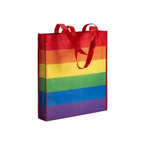 Tote bag arc-en-ciel en Rpet 80g/m2, anses longues et soufflet