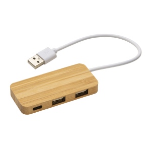 Hub avec 2 portes USB A et une porte type C, câble intégré