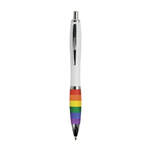 Stylo à pression en plastique ABS avec barillet blanc, grip couleur arc-en-ciel