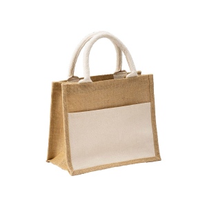Mini tote bag en toile de jute avec poche en coton