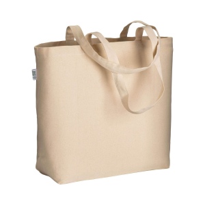 Tote bag en coton biologique 220 g/m2, avec anses longues et soufflet à la base