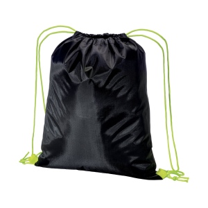 Sac à dos noir en polyester 210 T avec fermeture à cordons et cordons colorés