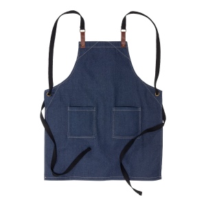 Tablier de cuisine réglable en denim de coton avec 2 poches sur le devant.