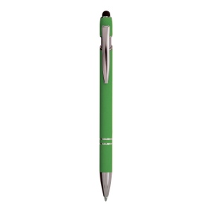 Stylo à bille en aluminium caoutchouté avec gomme pour écran tactile et clip en métal