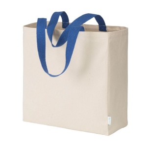 Sac à provisions maxi en coton recyclé de 280 g/m2 naturel avec poignées colorées