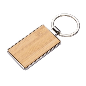 Porte-clés rectangulaire en métal avec façade en bambou