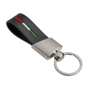 Porte-clés en PU avec surpiqûres aux couleurs de l'Italie et plaque métallique chromée