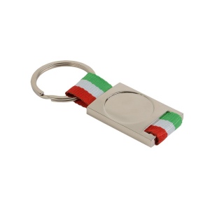 Porte-clés en metal et nylon. Centre à personnaliser avec logo en résin