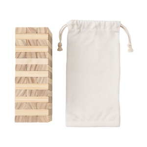 Tour en bois basculante, 54 blocs, avec pochette en coton