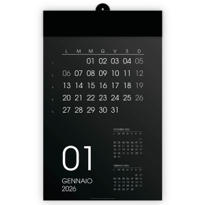 Calendrier mural mensuel 2026, 12 mois, sur carton noir, thermoscellé