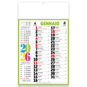 Calendrier mural mensuel multicolore 2026, 12 feuilles, papier couché, thermoscellé