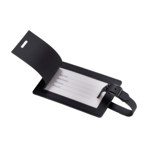 Etiquette de bagage en PU souple. Avec carte intérieure pour le nom et les coordonnées