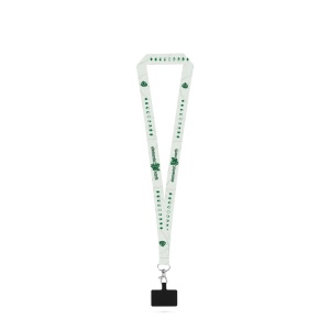 EPSOM. Lanyard de sublimation en polyester recyclé (100% rPET) avec mousqueton, fermoir de sécurité et support pour smartphone