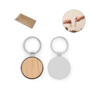 GASTON ROUND. Porte-clés rond en zinc et bambou