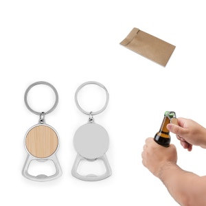 MEEKO. Porte-clés en fer de forme ronde en zinc et bambou