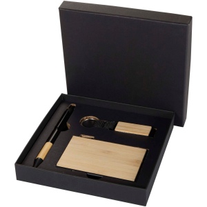 Ensemble cadeau Minka avec stylo bille en aluminium recyclé RCS, porte-clés et porte-cartes RFID