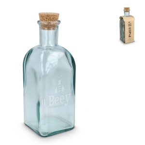 Bouteille en verre recyclé InSideOut Square ReuuZ avec bouchon en liège 500 ml