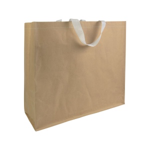 Shopper avec soufflet en papier avec intérieur en PP 140 g/m2, anses courtes