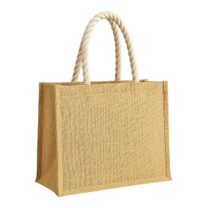 Sac en jute avec longues anses en corde et inserts colores. Avec soufflet