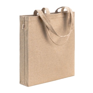 Tote bag en coton recycle 300 g/m2 avec effet melange. Longues anses et soufflet