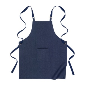 Tablier de cuisine long en denim de coton recyclé (220 g/m2). Poche frontale