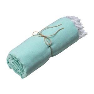 Serviette de plage en coton recycle 150 g/m2. Effet melange et franges
