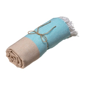 Serviette de plage en coton recycle 180 g/m2. Effet chine et franges