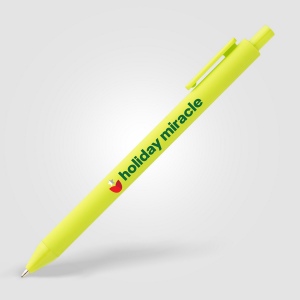 Stylo Bloom en plastique recyclé avec corps soft-touch et mécanisme rétractable (+Sérigraphie)