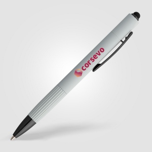 Stylo à bille Saga, aluminium recyclé, mécanisme à bouton-poussoir et stylet (+Laser)