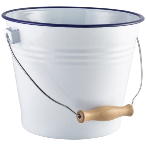 Seau en émail blanc avec bord bleu (5,2 litres)