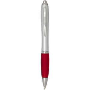 Stylo bille RCS en plastique recyclé avec corps argenté et grip coloré (encre noire) Nash