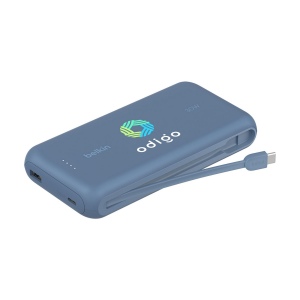 Puissante batterie externe de 20 000 mAh composée à 72% de plastique recyclé avec câble USB-C intégré (12 cm)