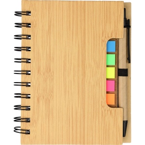 Carnet Niall - Aspect bambou - Avec notes adhésives et stylo bille