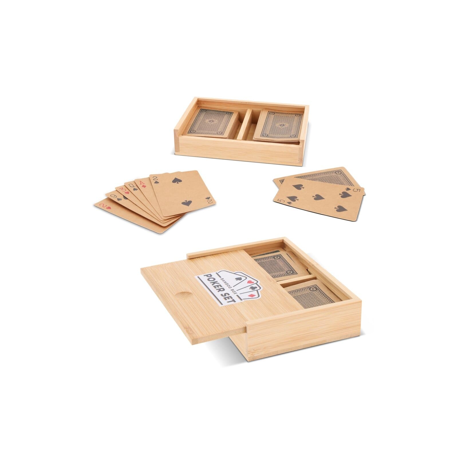 Jeu de cartes à jouer dans une boîte en bambou
