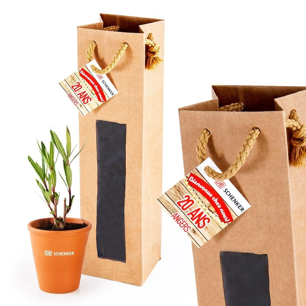 Petit arbre en pot terre et sac de jute - Laurier rose