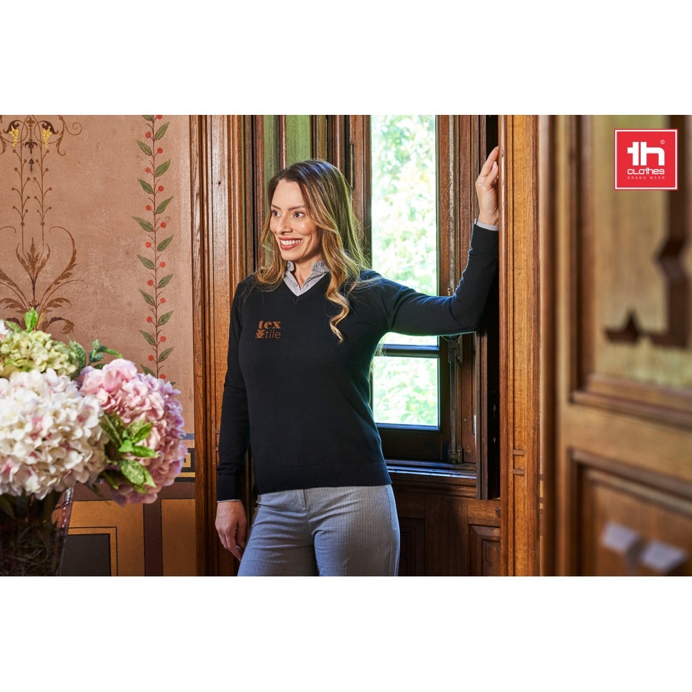 THC MILAN WOMEN. Pull à col V pour femmes en coton et polyamide