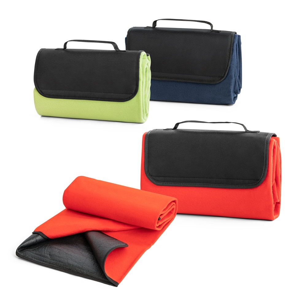 RILEY. Couverture pique-nique en polaire (180 g/m²) avec visière