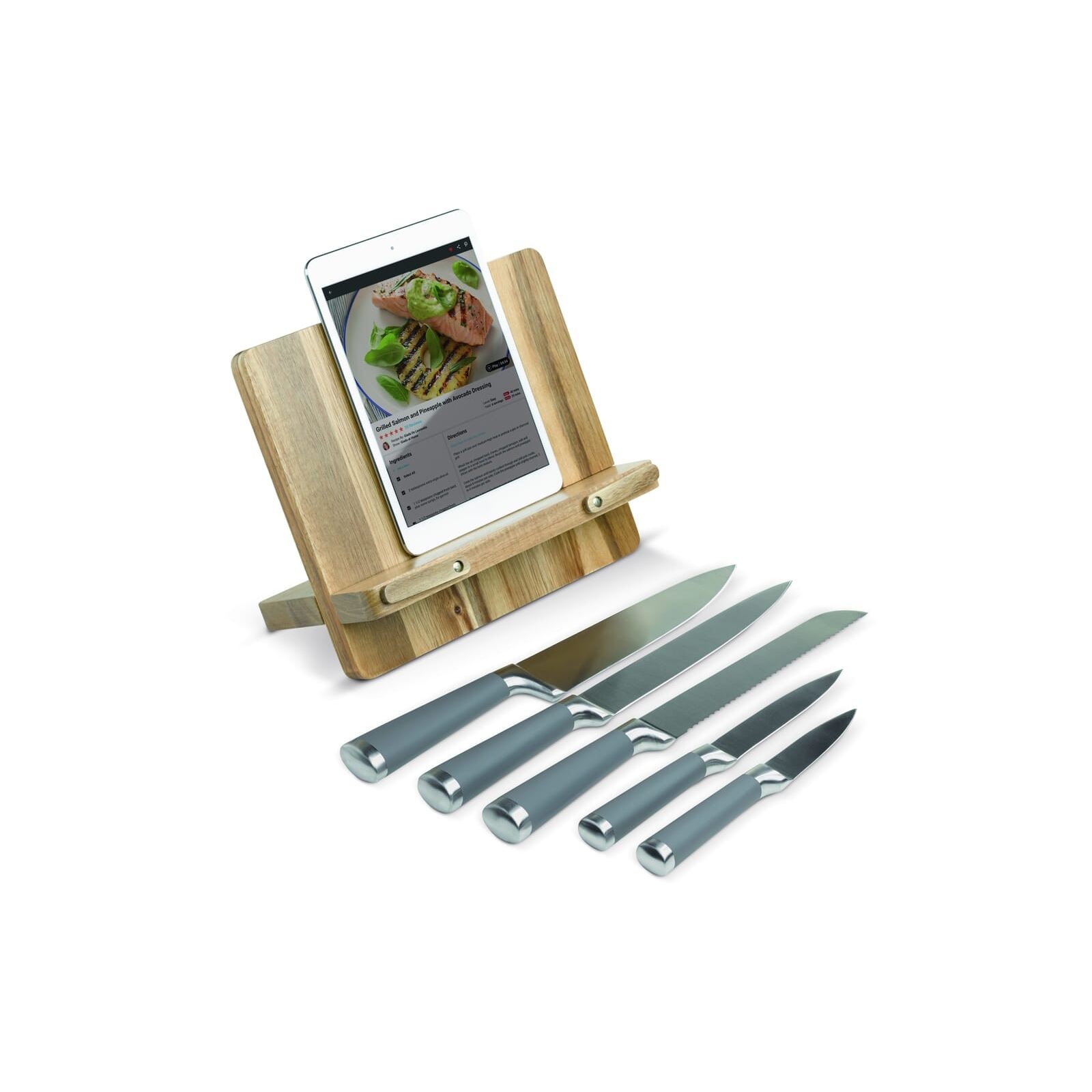 Support livre de cuisine avec 5 couteaux